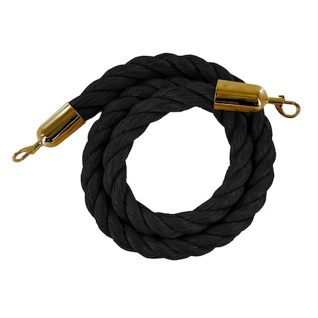 Montour Line Twisted Polyprop.Rope Black With Satin Brass Snap Ends 10ft.CottonCore PPR150-100-BK-SE-SB